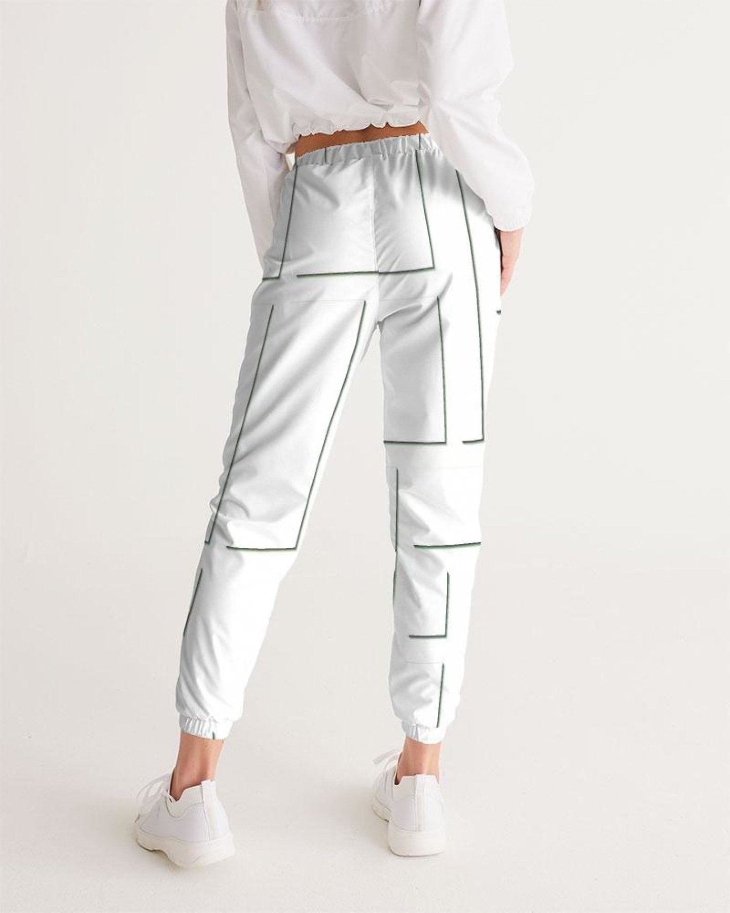 Womens Track Pants - White &amp; Gray Block Grid Graphic Sports Pants