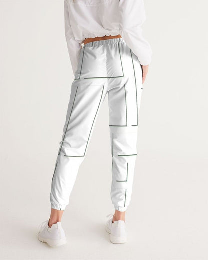 Womens Track Pants - White &amp; Gray Block Grid Graphic Sports Pants