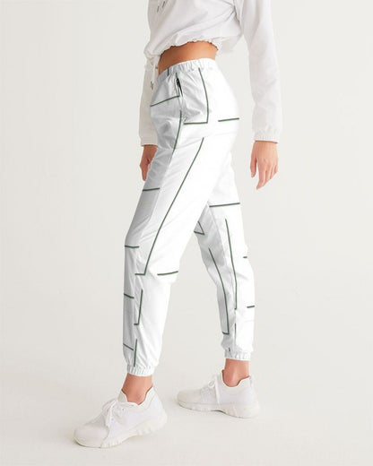 Womens Track Pants - White &amp; Gray Block Grid Graphic Sports Pants