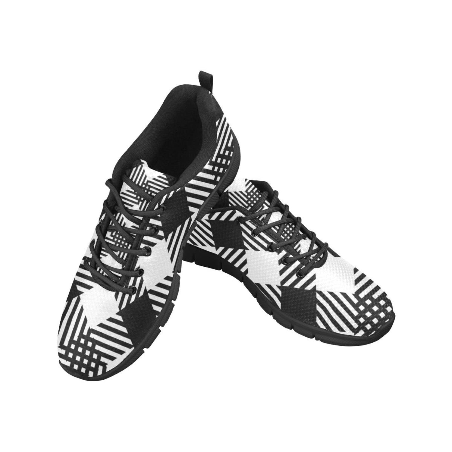 Womens Sneakers, Black And White Plaid Print Running Shoes