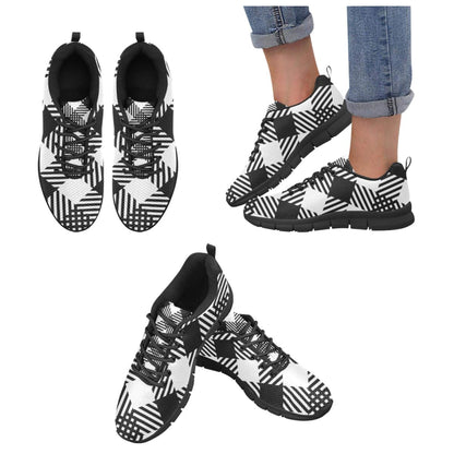 Womens Sneakers, Black And White Plaid Print Running Shoes