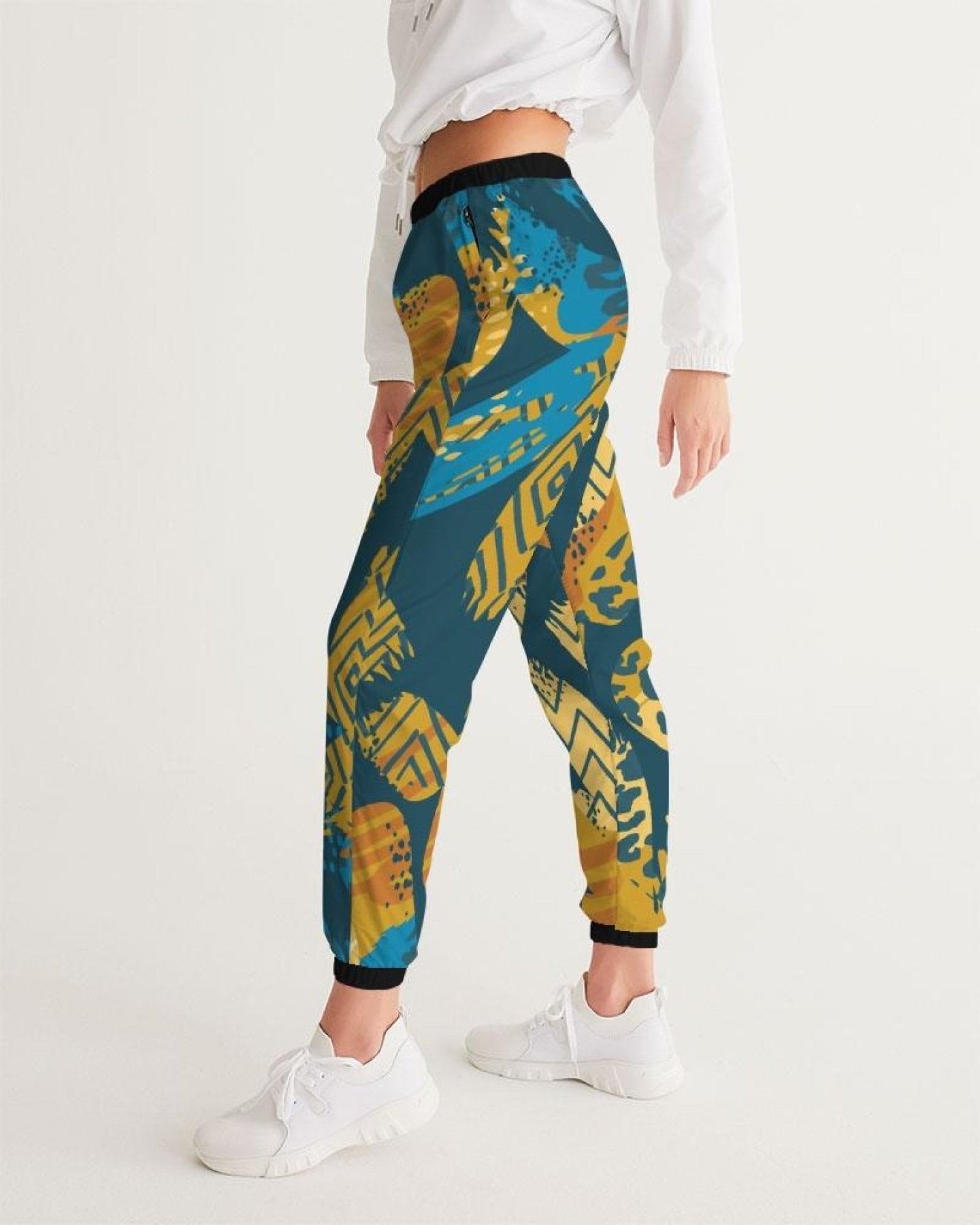 Womens Track Pants - Blue Multicolor Graphic Sports Pants