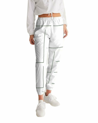 Womens Track Pants - White &amp; Gray Block Grid Graphic Sports Pants