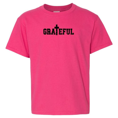 Youth Graphic T-shirt, Grateful Cross Black Illustration